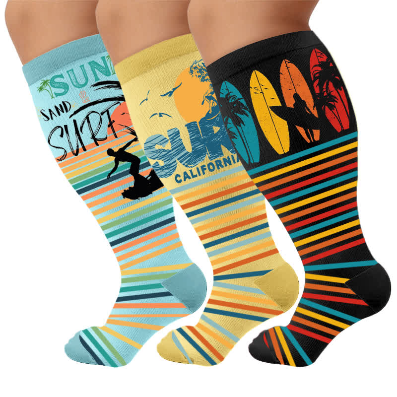 Plusock Plus Size Surf Stripe Compression Socks - Multicolor(3 Pairs) - 4XL - image 1
