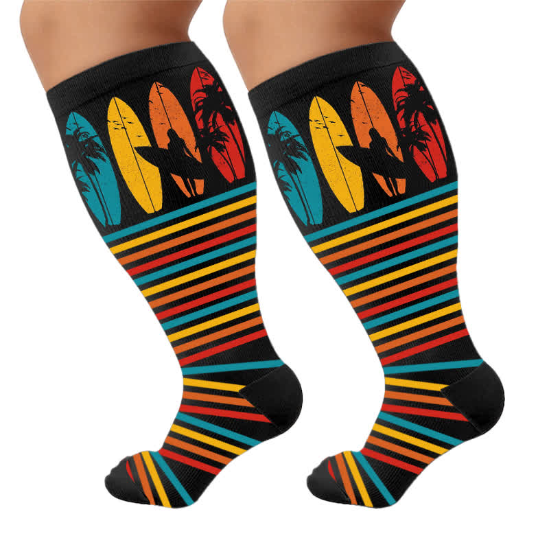Plusock Plus Size Surf Stripe Compression Socks - Black(1 Pair) - 4XL - image 7