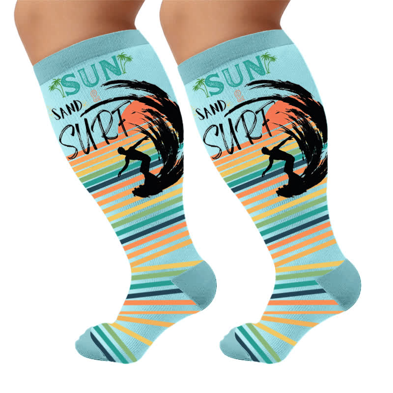 Plusock Plus Size Surf Stripe Compression Socks - Blue(1 Pair) - 4XL - image 5