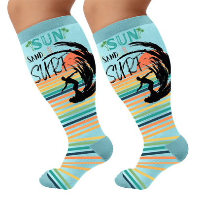 Plusock Plus Size Surf Stripe Compression Socks - Blue(1 Pair) - 4XL - image 5