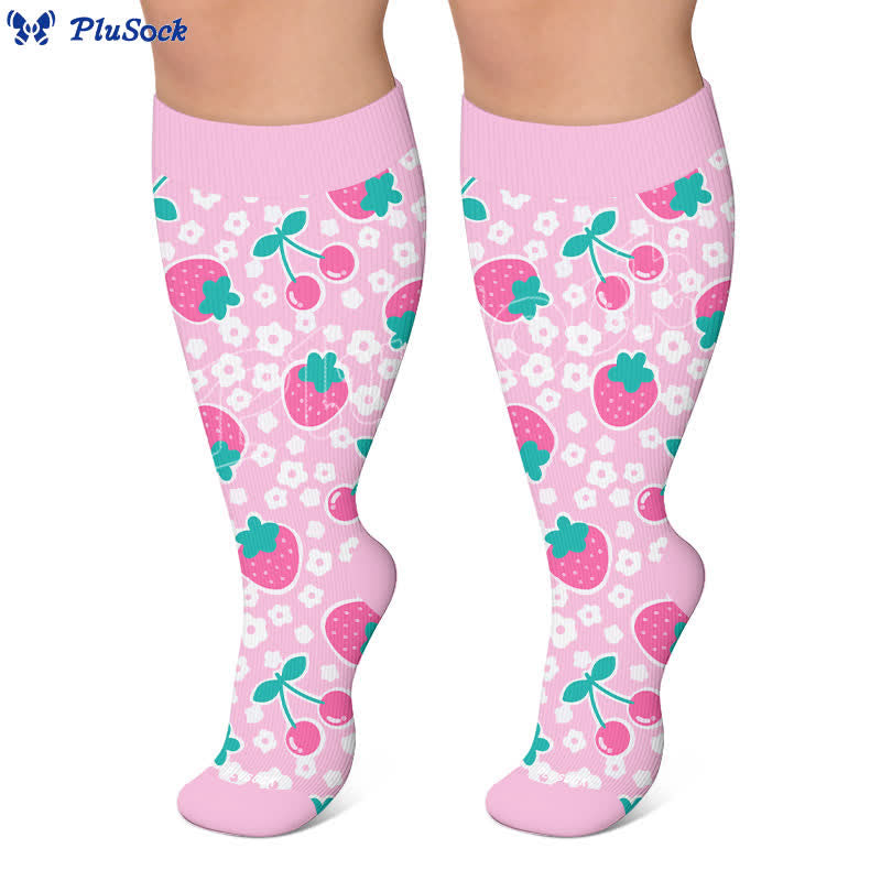 Plusock Plus Size Strawberry Cherry Compression Socks - image 2