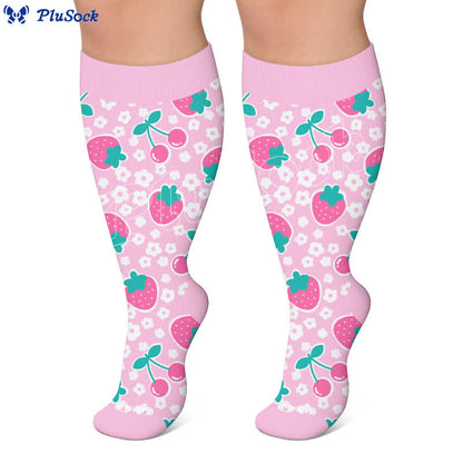 Plusock Plus Size Strawberry Cherry Compression Socks - image 2
