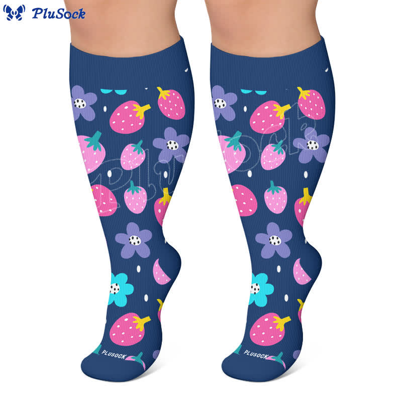 Plusock Plus Size Strawberry Cherry Compression Socks - image 3