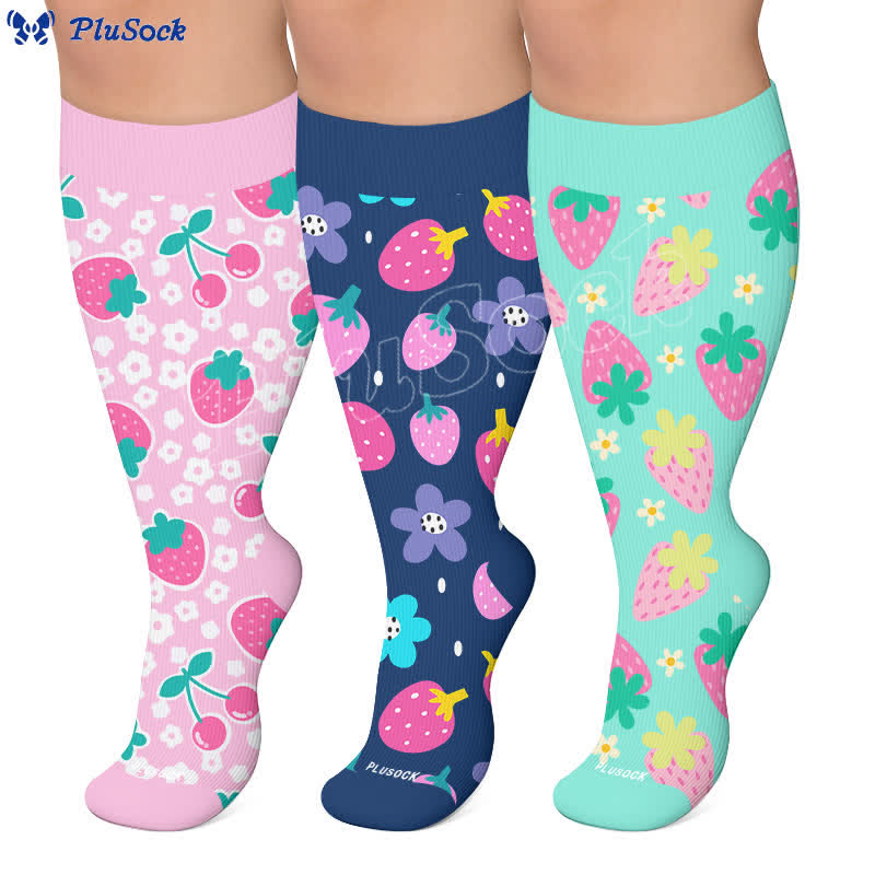 Plusock Plus Size Strawberry Cherry Compression Socks - image 0