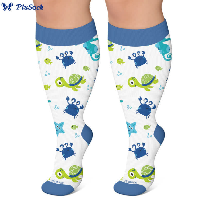 Plusock Plus Size Crab Sea Turtles Whales Compression Socks - image 4