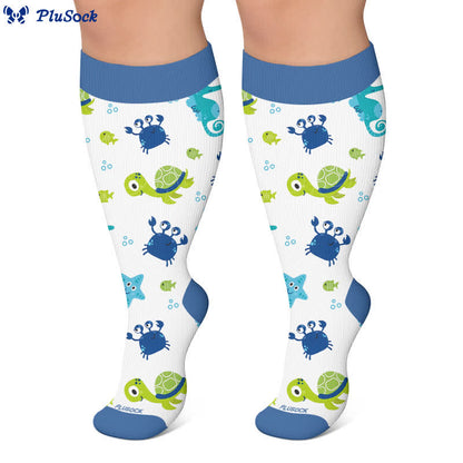 Plusock Plus Size Crab Sea Turtles Whales Compression Socks - image 4
