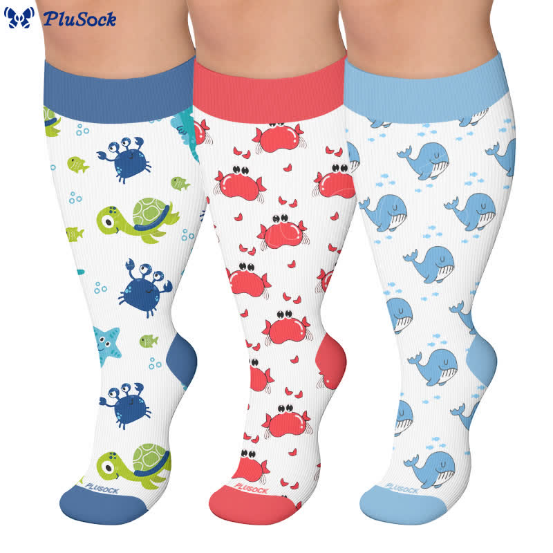 Plusock Plus Size Crab Sea Turtles Whales Compression Socks - image 0