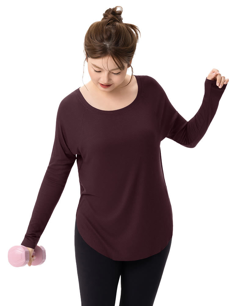 Plusock Relaxed Breathable Yoga Short Sleeves  - Wine - XXXL - image 3
