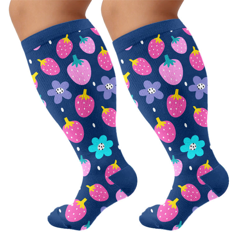 Plusock Plus Size Strawberry Cherry Compression Socks - Blue(1 Pair) - 4XL - image 5