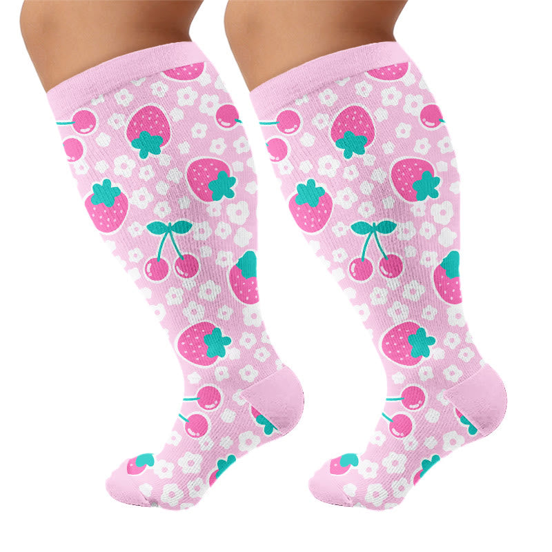 Plusock Plus Size Strawberry Cherry Compression Socks - Pink(1 Pair) - 4XL - image 7