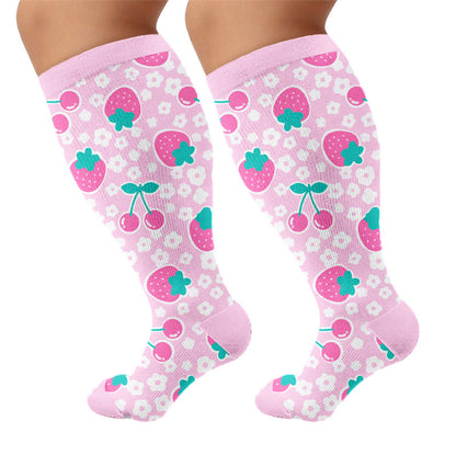 Plusock Plus Size Strawberry Cherry Compression Socks - Pink(1 Pair) - 4XL - image 7