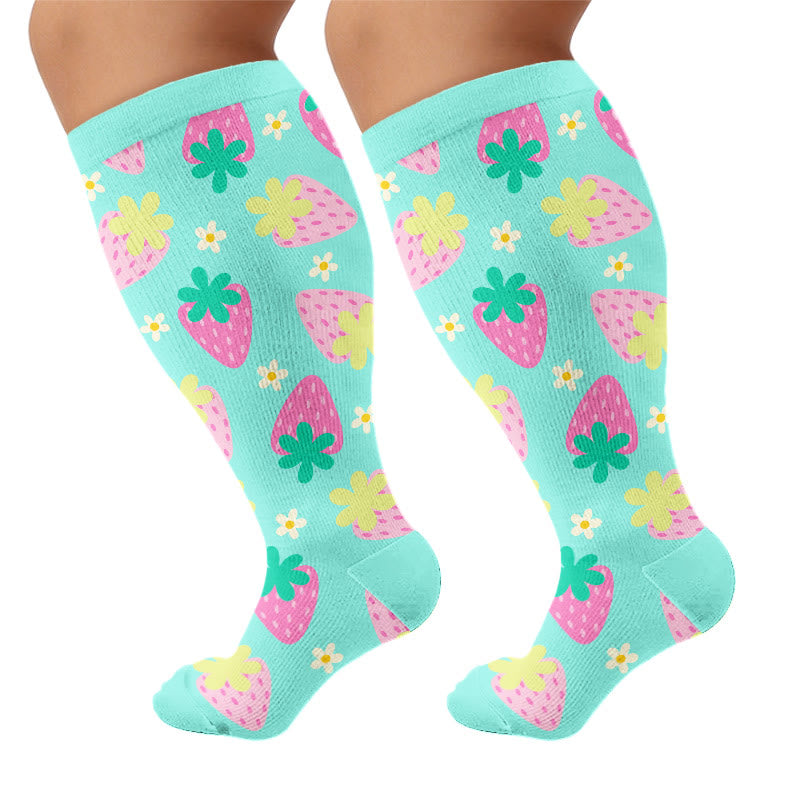 Plusock Plus Size Strawberry Cherry Compression Socks - Green(1 Pair) - 4XL - image 6