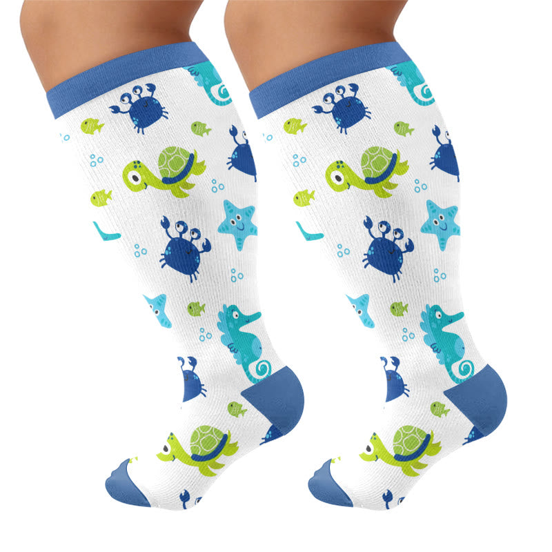 Plusock Plus Size Crab Sea Turtles Whales Compression Socks - Navy Blue(1 Pair) - 4XL - image 5