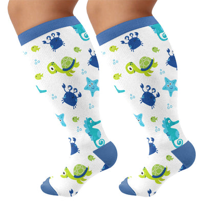 Plusock Plus Size Crab Sea Turtles Whales Compression Socks - Navy Blue(1 Pair) - 4XL - image 5
