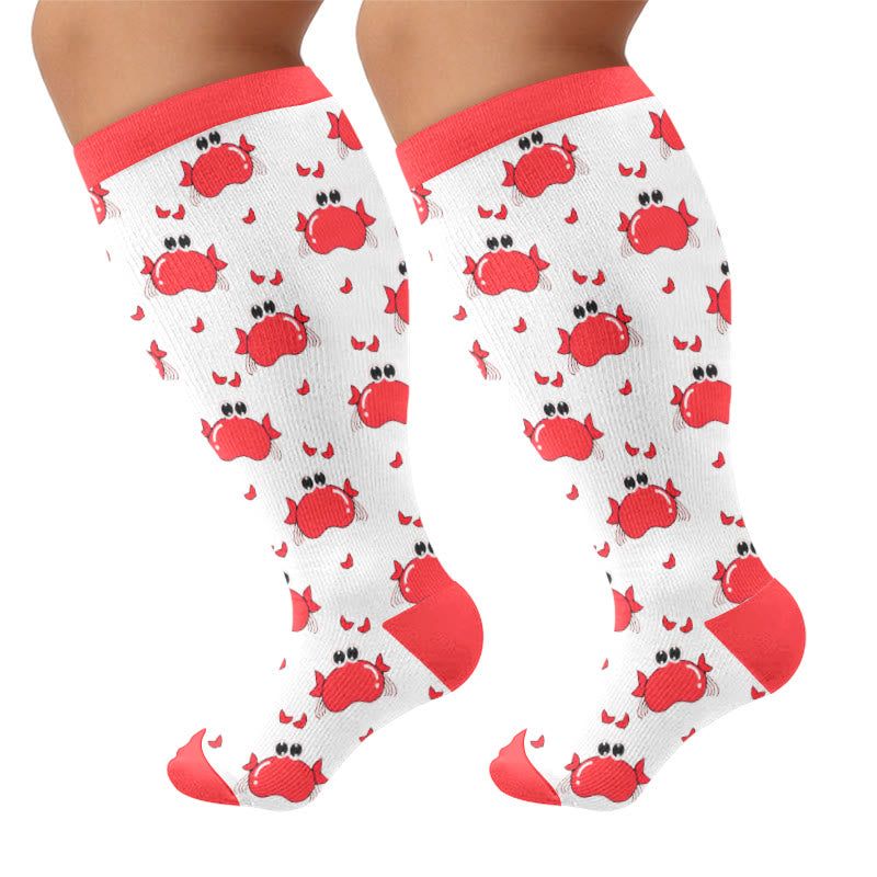 Plusock Plus Size Crab Sea Turtles Whales Compression Socks - Red(1 Pair) - 4XL - image 7
