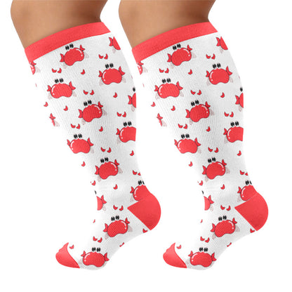 Plusock Plus Size Crab Sea Turtles Whales Compression Socks - Red(1 Pair) - 4XL - image 7