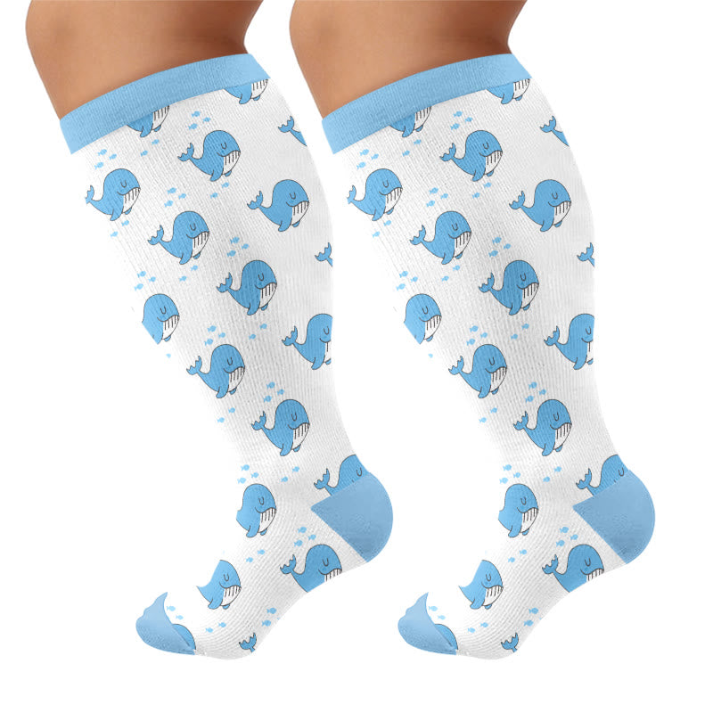 Plusock Plus Size Crab Sea Turtles Whales Compression Socks - Blue(1 Pair) - 4XL - image 6