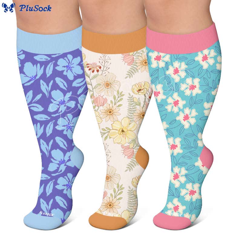 Plusock Plus Size Floral Knit Compression Socks - image 0