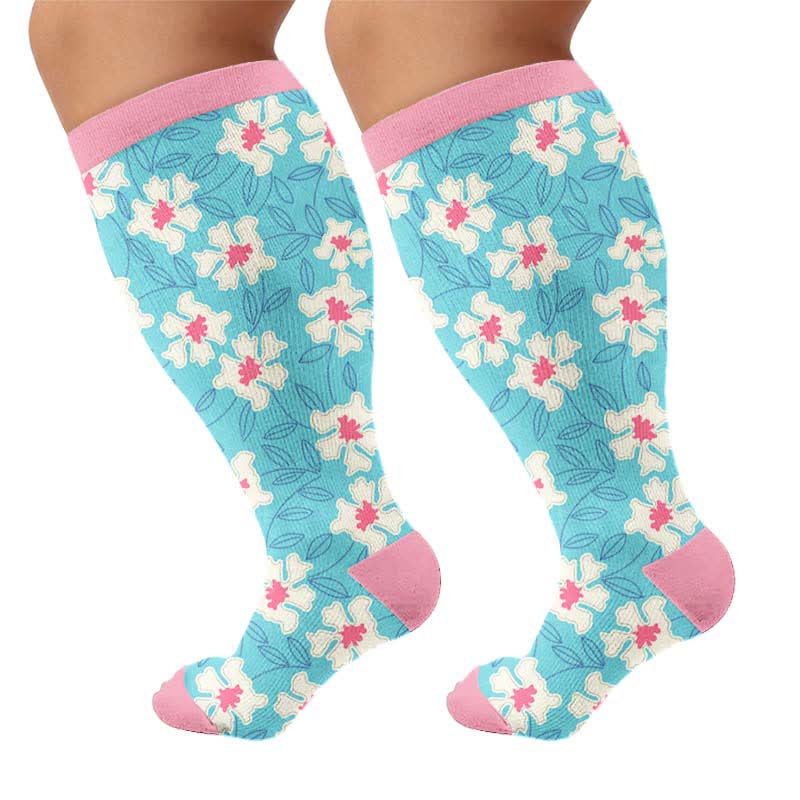 Plusock Plus Size Floral Knit Compression Socks - Green(1 Pair) - 4XL - image 7