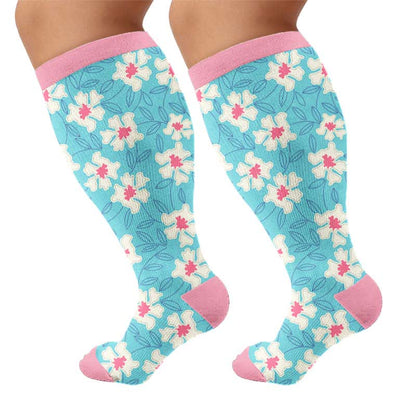 Plusock Plus Size Floral Knit Compression Socks - Green(1 Pair) - 4XL - image 7