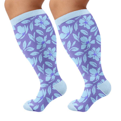 Plusock Plus Size Floral Knit Compression Socks - Blue(1 Pair) - 4XL - image 5