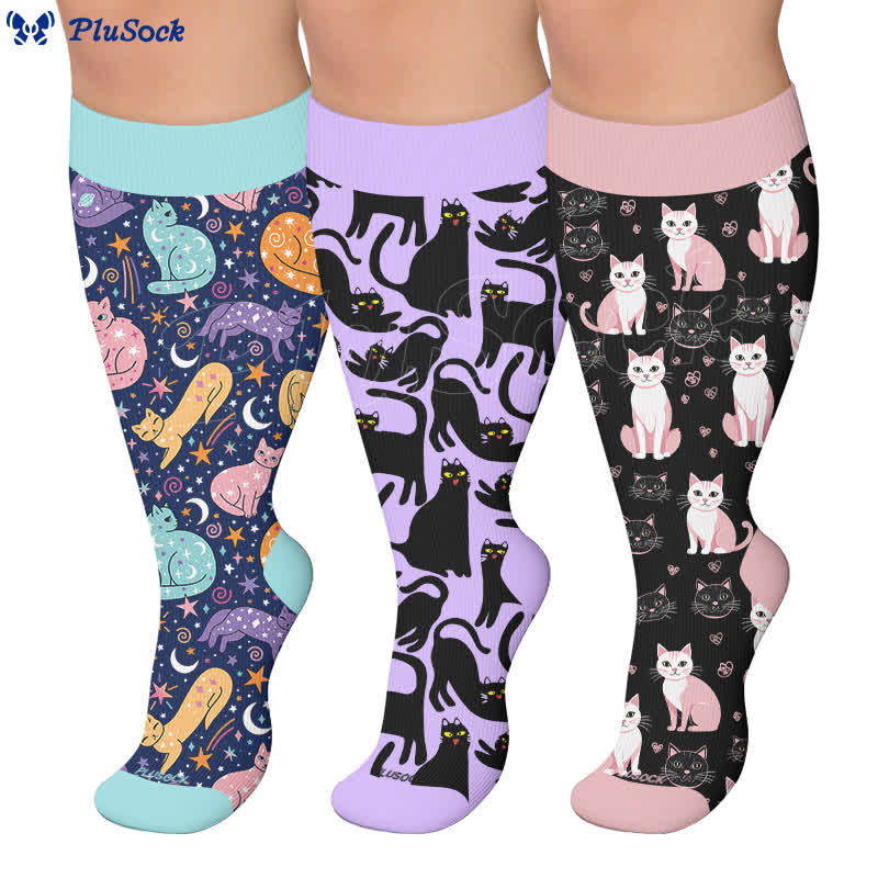 Plusock Plus Size Cute Cat Print Compression Socks - image 0