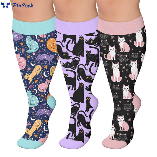 Plusock Plus Size Cute Cat Print Compression Socks - image 0