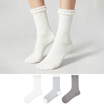 Plusock Ruffle Trim Stripe Sheer Quarter Socks (3 Pairs) - image 0