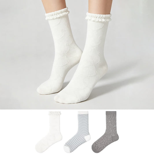 Plusock Ruffle Trim Stripe Sheer Quarter Socks (3 Pairs) - image 0