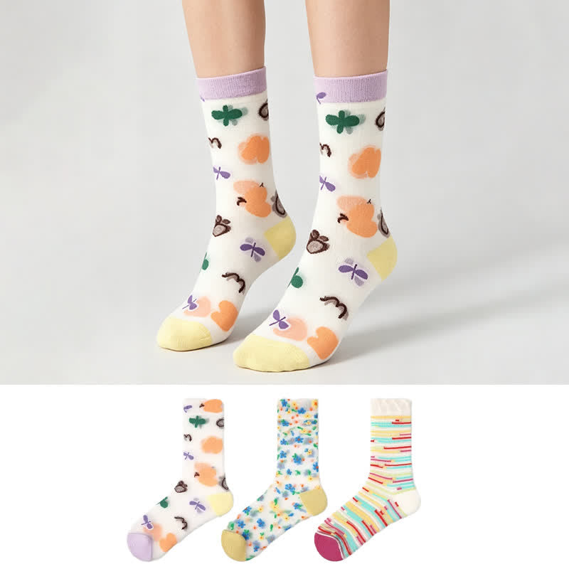 Plusock Playful Pattern Casual Sheer Quarter Socks(3 Pairs) - image 0