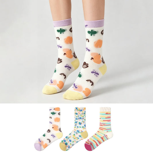 Plusock Playful Pattern Casual Sheer Quarter Socks(3 Pairs) - image 0