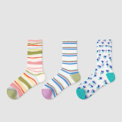 Plusock Colorblock Combed Striped Sheer Quarter Socks(3 Pairs) - Multicolor - EU35-39(US2-6) - image 1