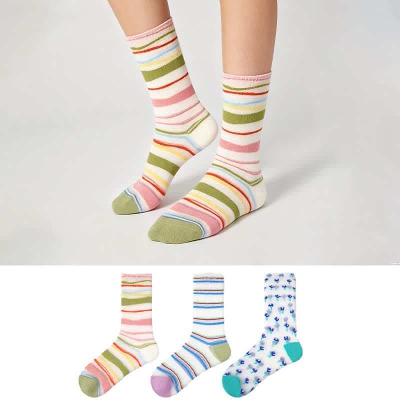 Plusock Colorblock Combed Striped Sheer Quarter Socks(3 Pairs) - image 0