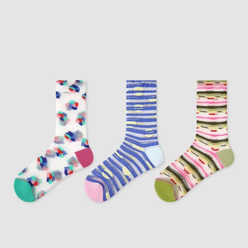 Plusock Watercolor Spot Sheer Quarter Socks (3 Pairs) - Multicolor - EU35-39(US2-6) - image 1