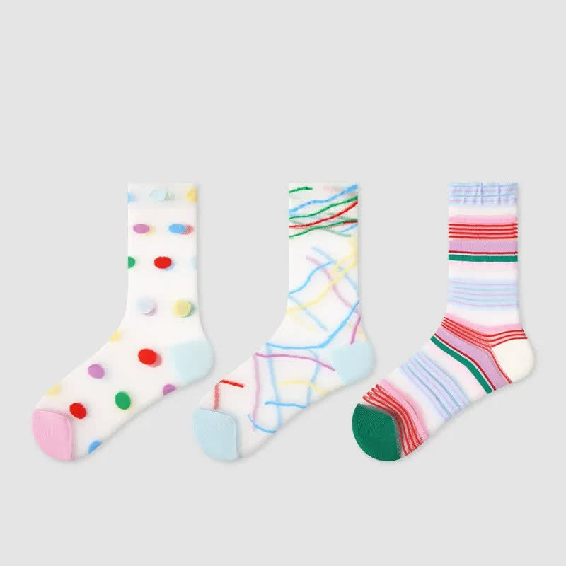 Plusock Colorblock Dot Sheer Quarter Socks (3 Pairs) - Multicolor - EU35-39(US2-6) - image 1