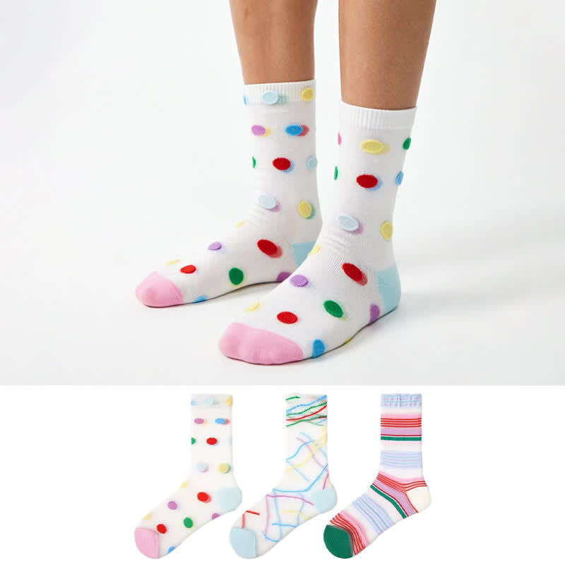 Plusock Colorblock Dot Sheer Quarter Socks (3 Pairs) - image 0