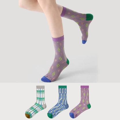 Plusock Diamond Colorblock Sheer Quarter Socks (3 Pairs) - image 0