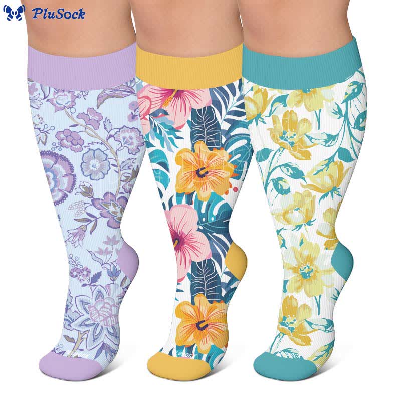Plusock Plus Size Colorful Floral Compression Socks - image 0