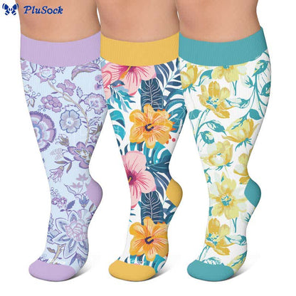 Plusock Plus Size Colorful Floral Compression Socks - image 0