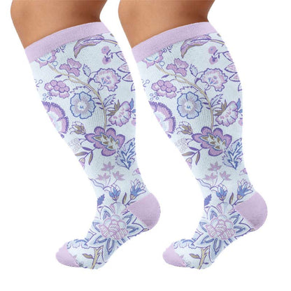 Plusock Plus Size Colorful Floral Compression Socks - Purple(1 Pair) - 4XL - image 5