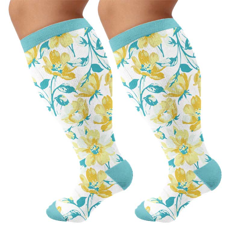 Plusock Plus Size Colorful Floral Compression Socks - Green(1 Pair) - 4XL - image 7