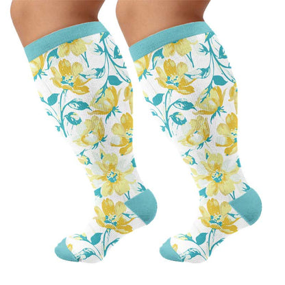 Plusock Plus Size Colorful Floral Compression Socks - Green(1 Pair) - 4XL - image 7