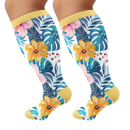 Plusock Plus Size Colorful Floral Compression Socks - Yellow(1 Pair) - 4XL - image 6