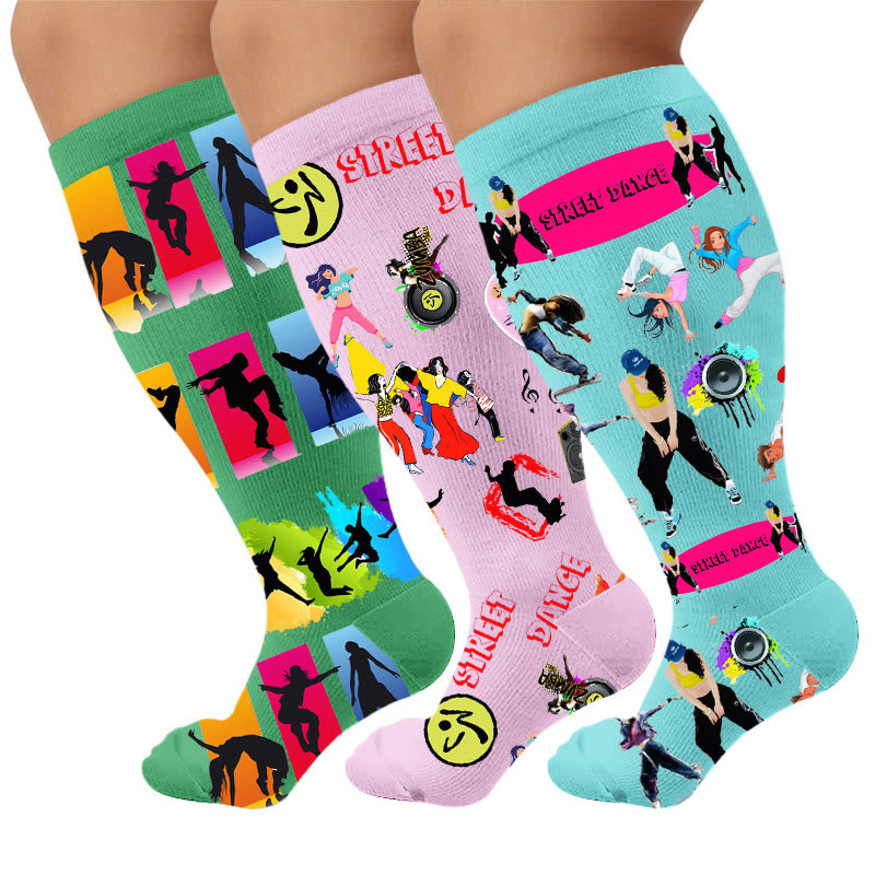 Plusock Plus Size Street Dance Compression Socks - Multicolor(3 Pairs) - 4XL - image 1