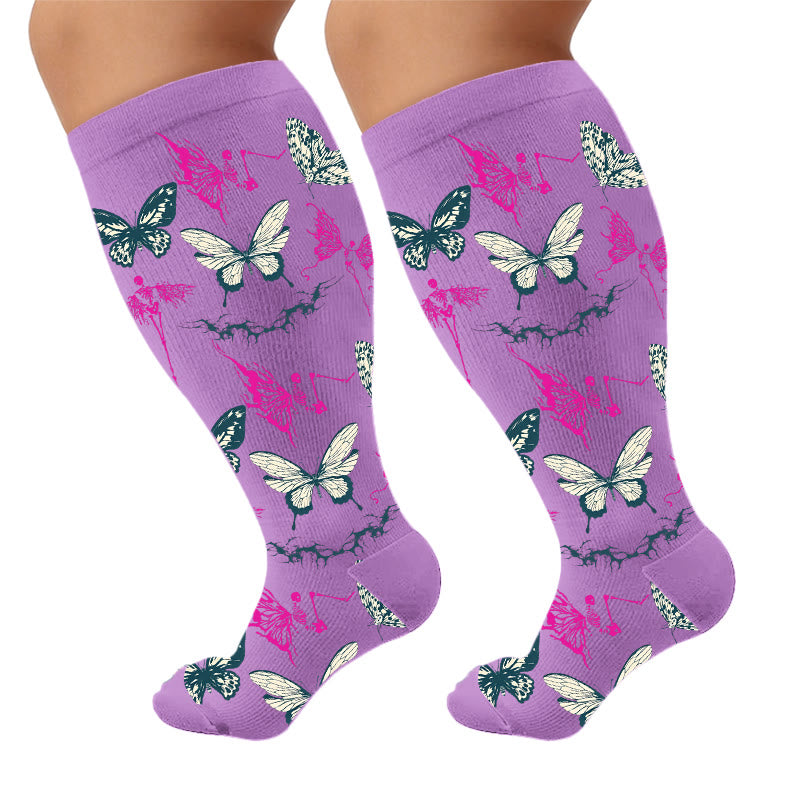 Plusock Plus Size Butterfly Spider Compression Socks - Purple(1 Pair) - 4XL - image 5