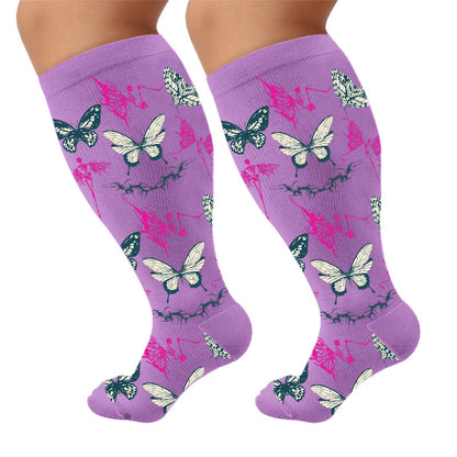 Plusock Plus Size Butterfly Spider Compression Socks - Purple(1 Pair) - 4XL - image 5
