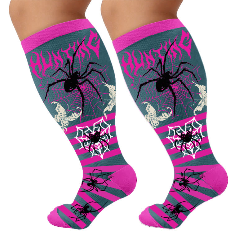 Plusock Plus Size Butterfly Spider Compression Socks - Pink(1 Pair) - 4XL - image 6