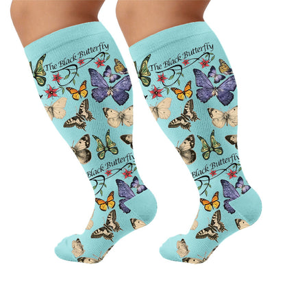 Plusock Plus Size Butterfly Spider Compression Socks - Blue(1 Pair) - 4XL - image 7