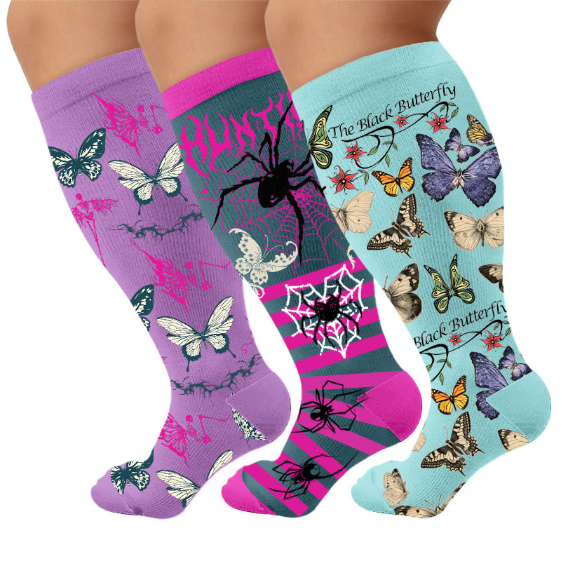 Plusock Plus Size Butterfly Spider Compression Socks - Multicolor(3 Pairs) - 4XL - image 1
