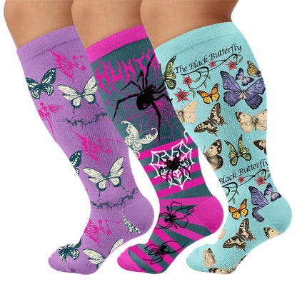 Plusock Plus Size Butterfly Spider Compression Socks - Multicolor(3 Pairs) - 4XL - image 1